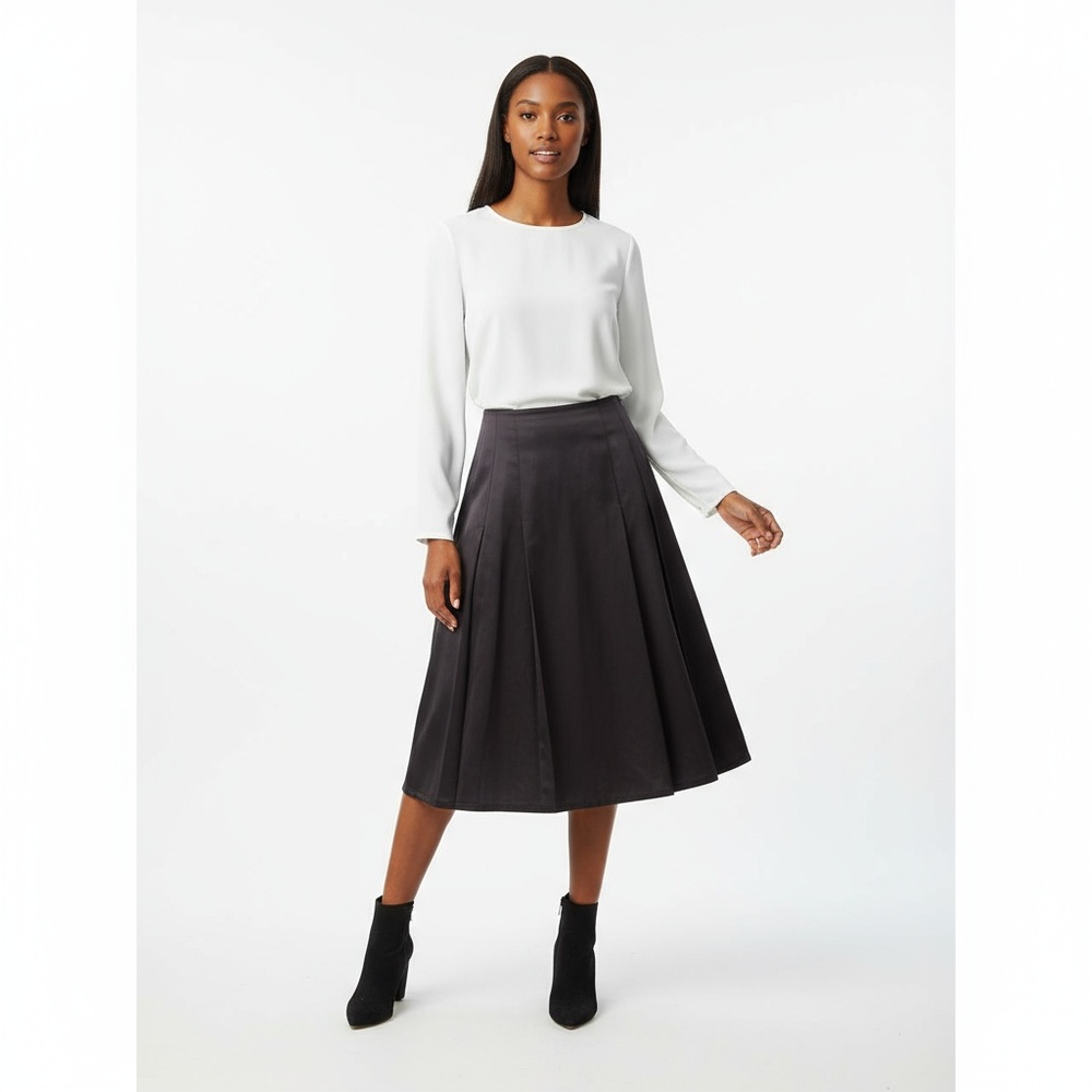 Sigrid Olsen Charcoal Pleated A Line Skirt Flared Cotton Silk Sz 8 Classic Chic - Picture 6 of 13